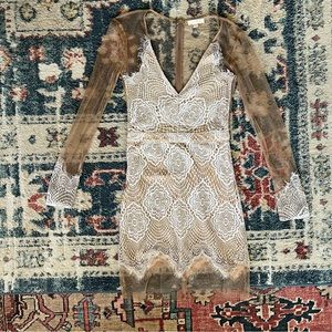 White Lace and Nude Mesh Dress